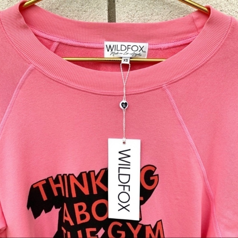 NWT Wildfox Thinking About The Gym Pink Sommers Sweatshirt XS Bubblegum Cotton - Picture 4 of 9